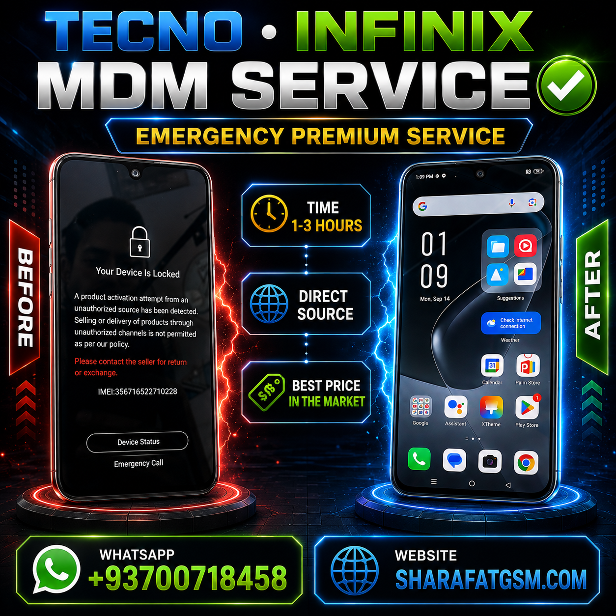 Tecno/iTel/Infinix  Emergency Service 120 Minutes Refund Request MDM (Device Not Done fix  service